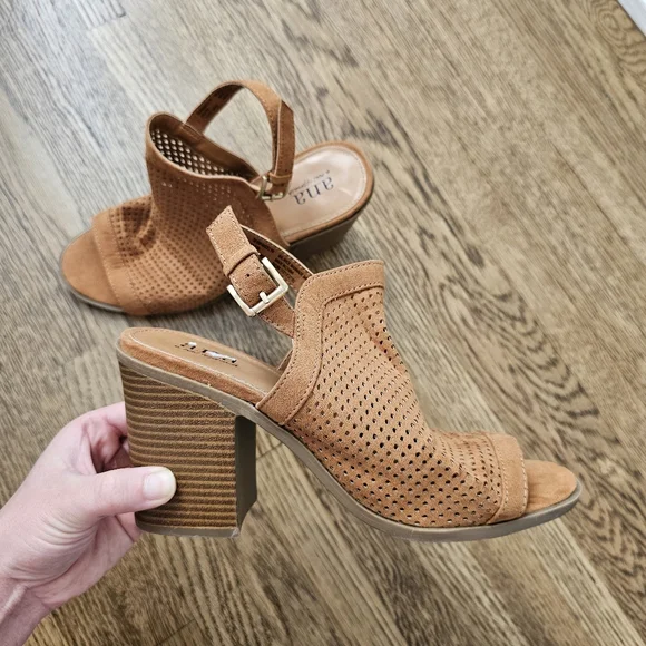 a.n.a Madelyn open toe slingback bootie sandals chunky block heel brown 7 - Picture 6 of 10